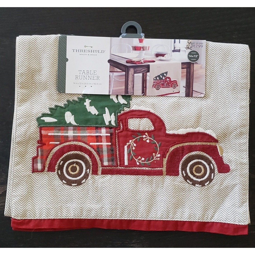 Holiday Table Runner Christmas Red Truck Christmas Tree‎ nwt plaid Threshold